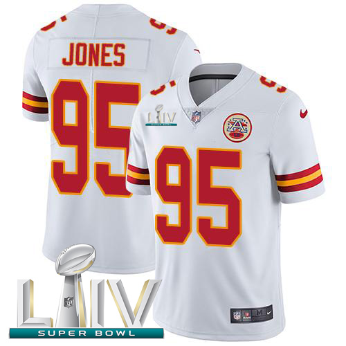 Kansas City Chiefs Nike #95 Chris Jones White Super Bowl LIV 2020 Men Stitched NFL Vapor Untouchable Limited Jersey